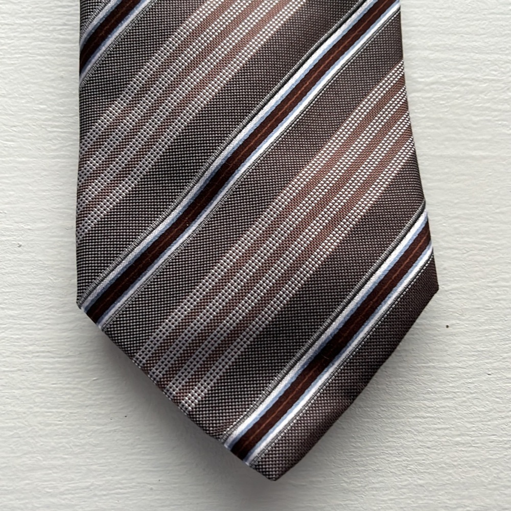 Napoli Men's Taupe Brown Diagonal Striped Silk Tie Made in Italy